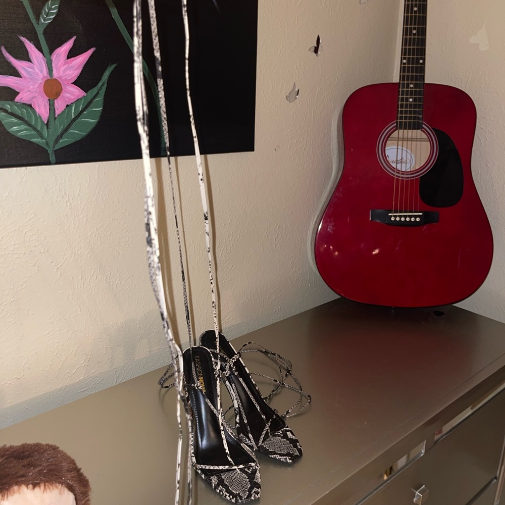 Strappy Snakeskin Heels